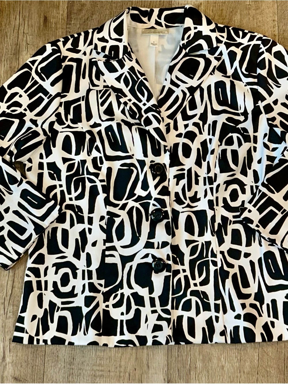 Vintage Dressbarn Abstract Blazer Small S Black White Geometric Made in USA